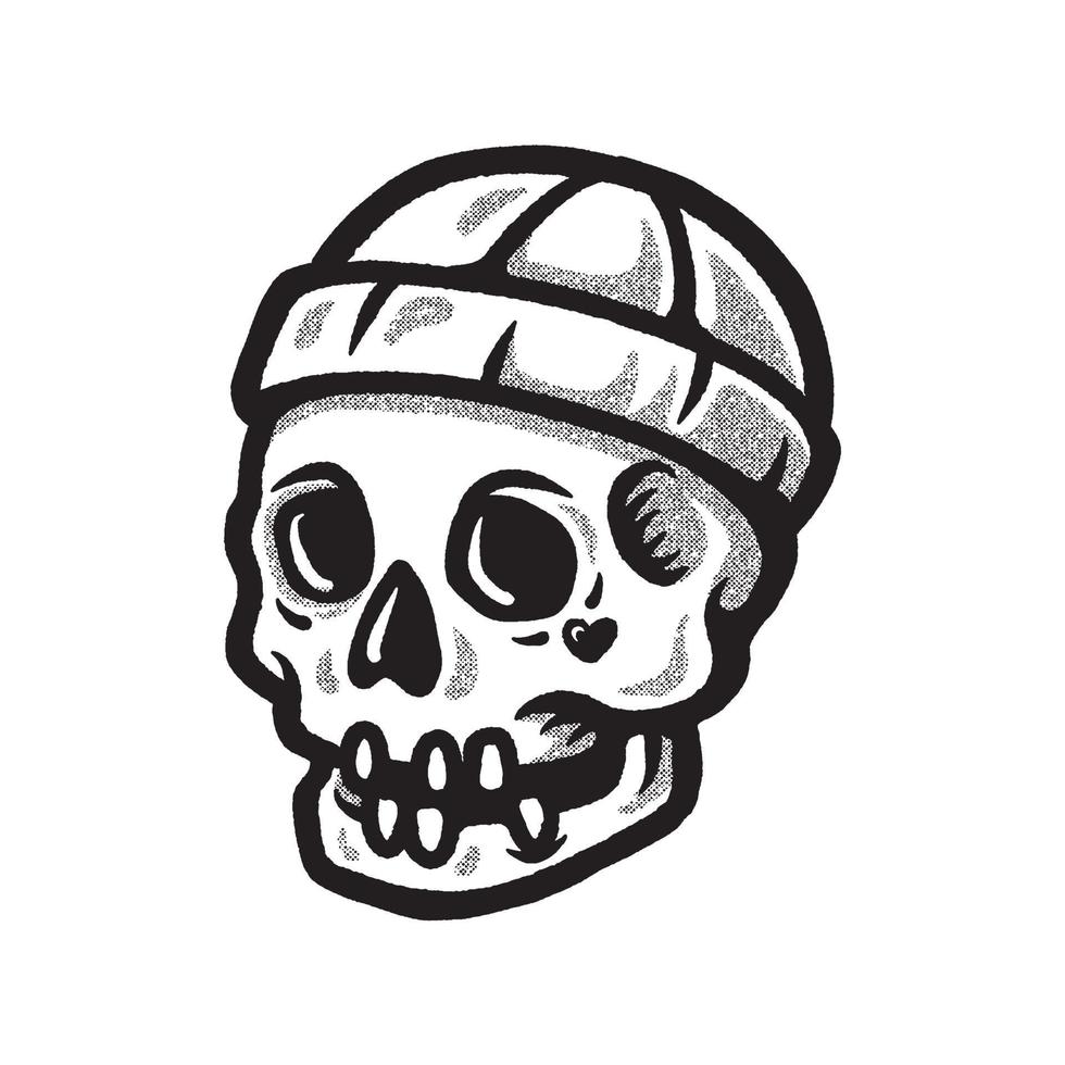 ilustração de crânio de bandido. técnica de arte de linha desenhada à mão vetor