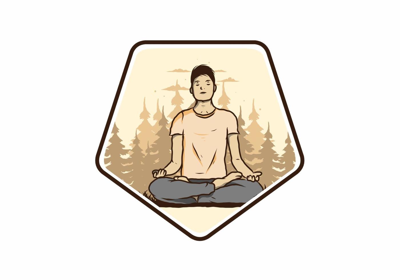 ilustração de alguém fazendo ioga e meditando ao ar livre em uma floresta na natureza entre pinheiros vetor