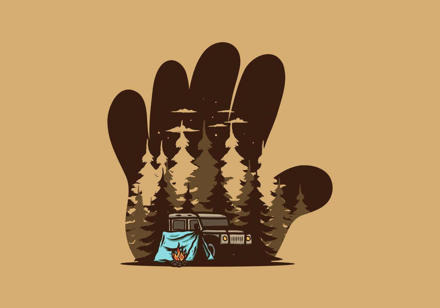 acampar ao lado do carro na ilustração da floresta vetor