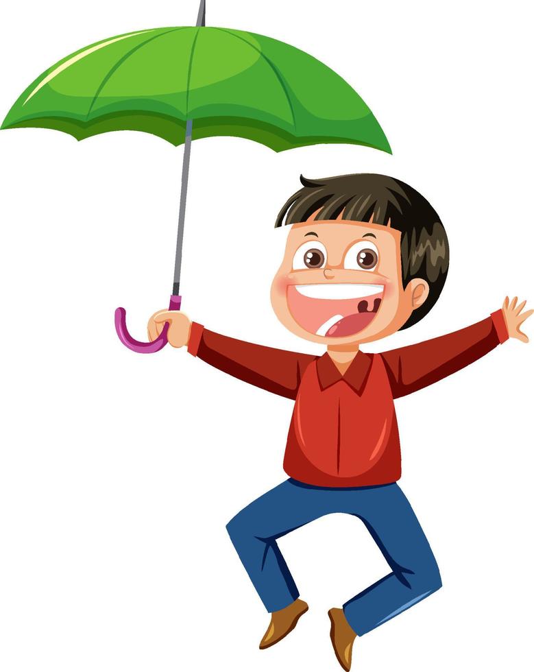 homem feliz segurando um guarda-chuva no fundo branco vetor