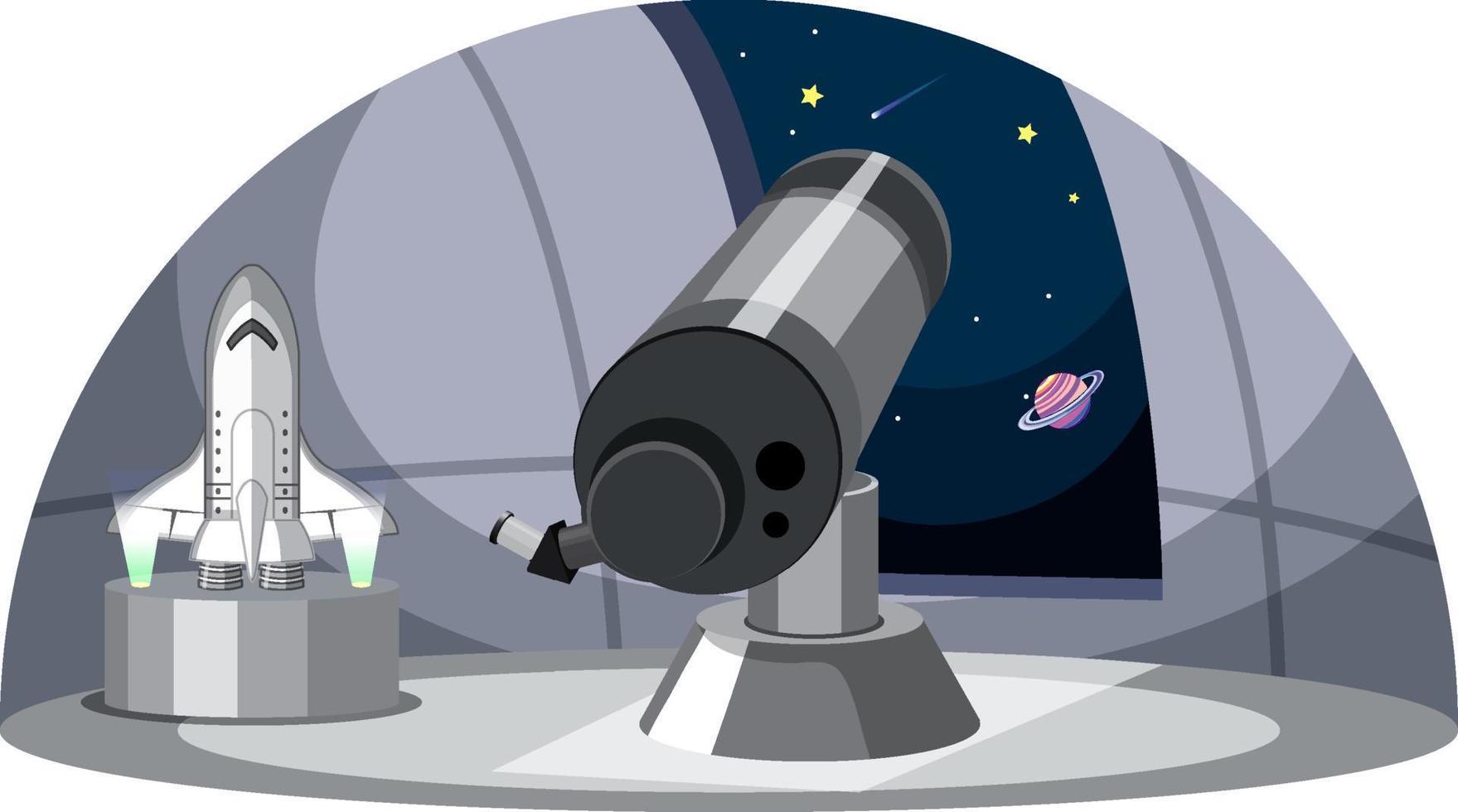 tema de astronomia com telescópio e nave espacial vetor