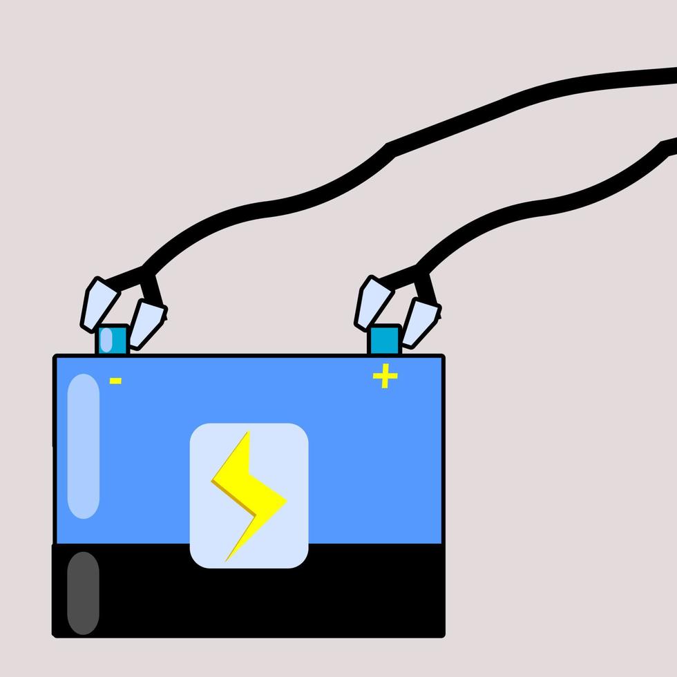 bateria de acumulador accu com cabo mais e menos vetor de ilustração de design plano isolado