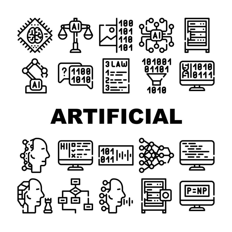 ícones do sistema de inteligência artificial definir ilustração isolada vetor