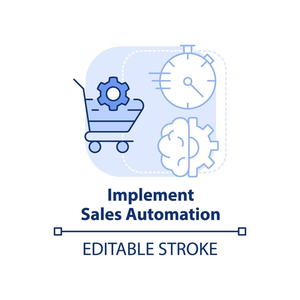 implementar o ícone de conceito azul claro de automação de vendas. vendendo ilustração de linha fina de idéia abstrata de tendência. aumentar o desempenho. desenho de contorno isolado. traço editável. vetor
