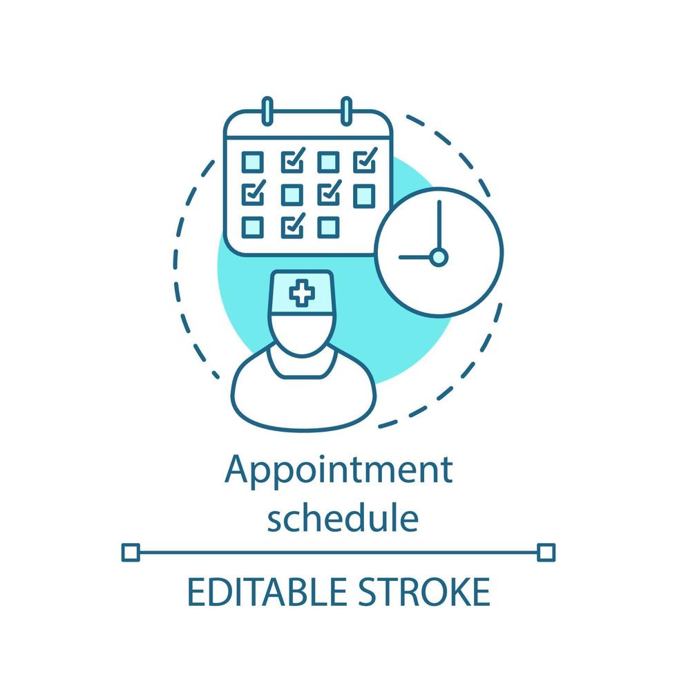 ícone de conceito de agendamento de compromisso. exame médico regular. check-up anual de saúde. ilustração de linha fina de idéia de nomeação de exame preventivo. desenho de contorno isolado de vetor. traço editável vetor