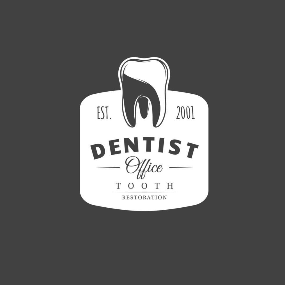 etiqueta dental vintage. dente isolado em um fundo preto. ilustração vetorial vetor