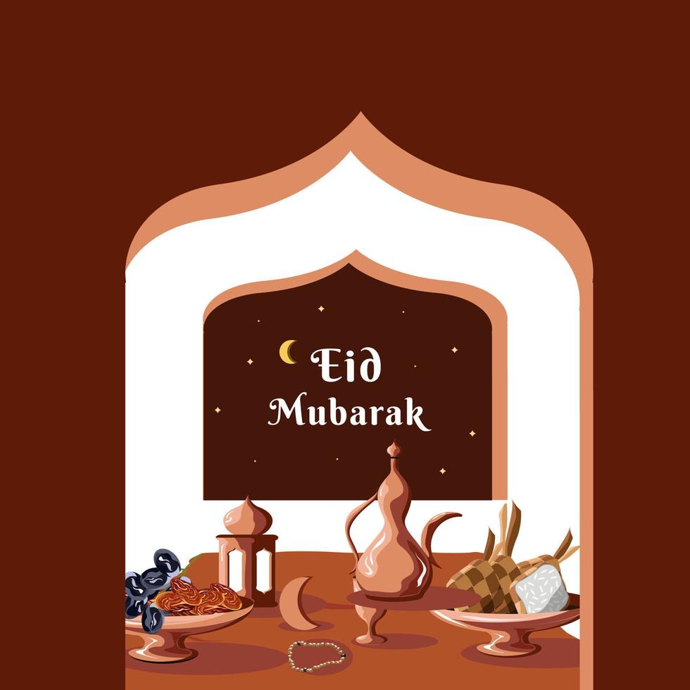 eid mubarak e ilustração vetorial de comida vetor