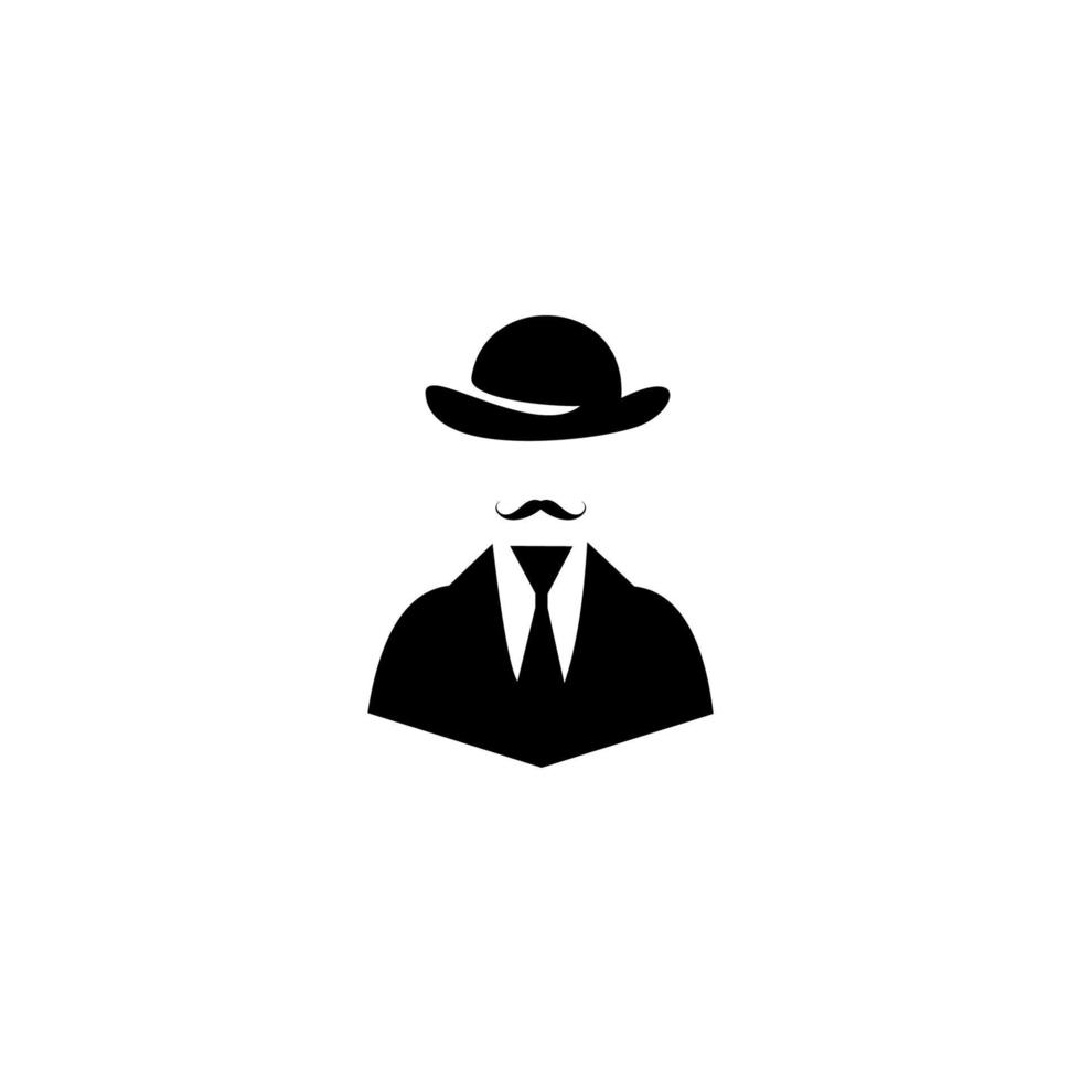 homem de chapéu e jaqueta com gravata. logotipo dos senhores. design de emblema em fundo branco. vetor