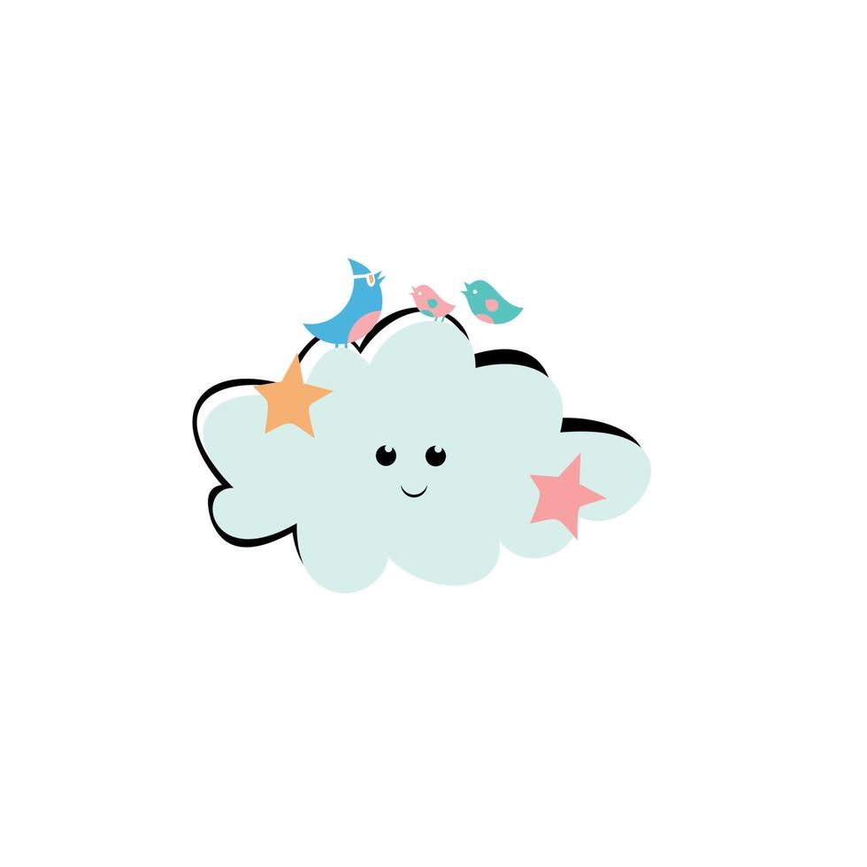 nuvens com pássaros. design de emblema em fundo branco. vetor