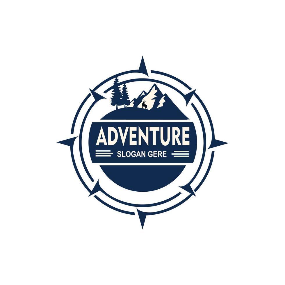 modelo de design de logotipo de bússola, acampamento de aventura ao ar livre, faculdade. trekking, design de impressão de camiseta vintage vetor