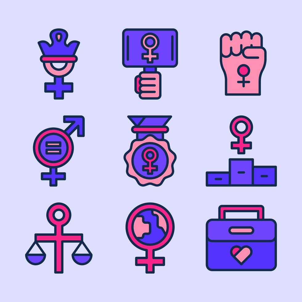 conjunto de ícones do dia da igualdade da mulher vetor