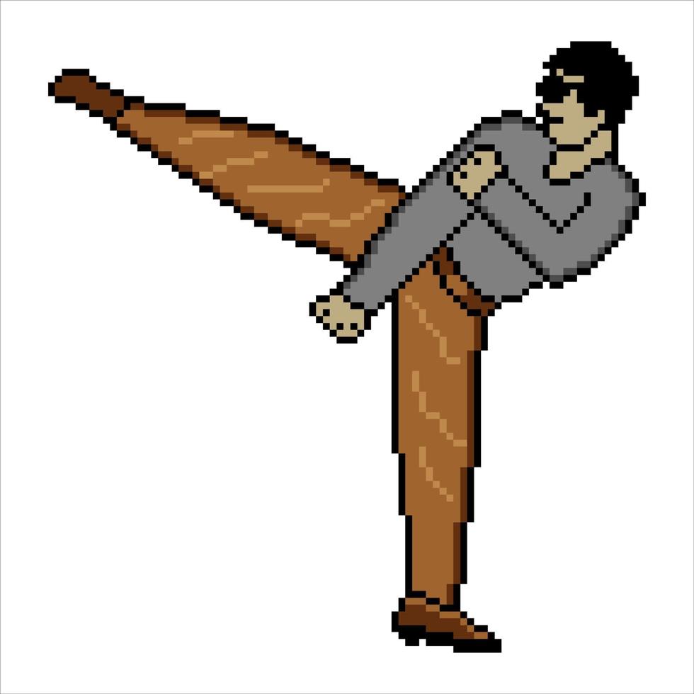 lutador de artes marciais com chutes altos em pixel art. ilustração vetorial. vetor