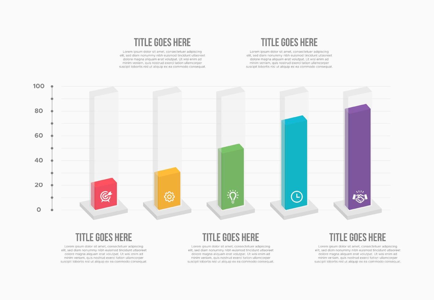 cinco colunas gráfico de barras slide porcentagem de dados de negócios criativo infográfico vetor