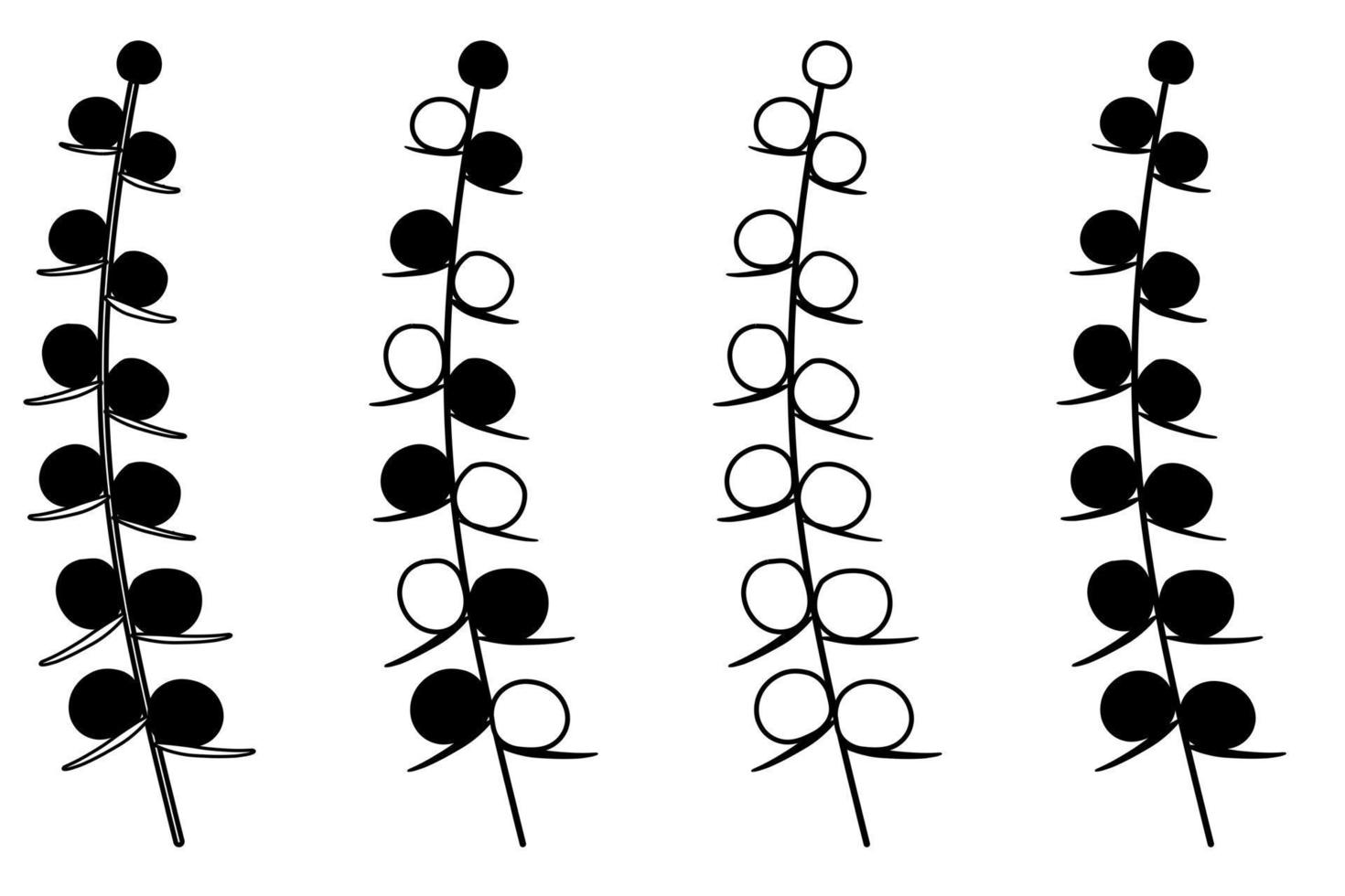 o contorno da silhueta de inflorescências de flores em plantas no caule. vetor isolado