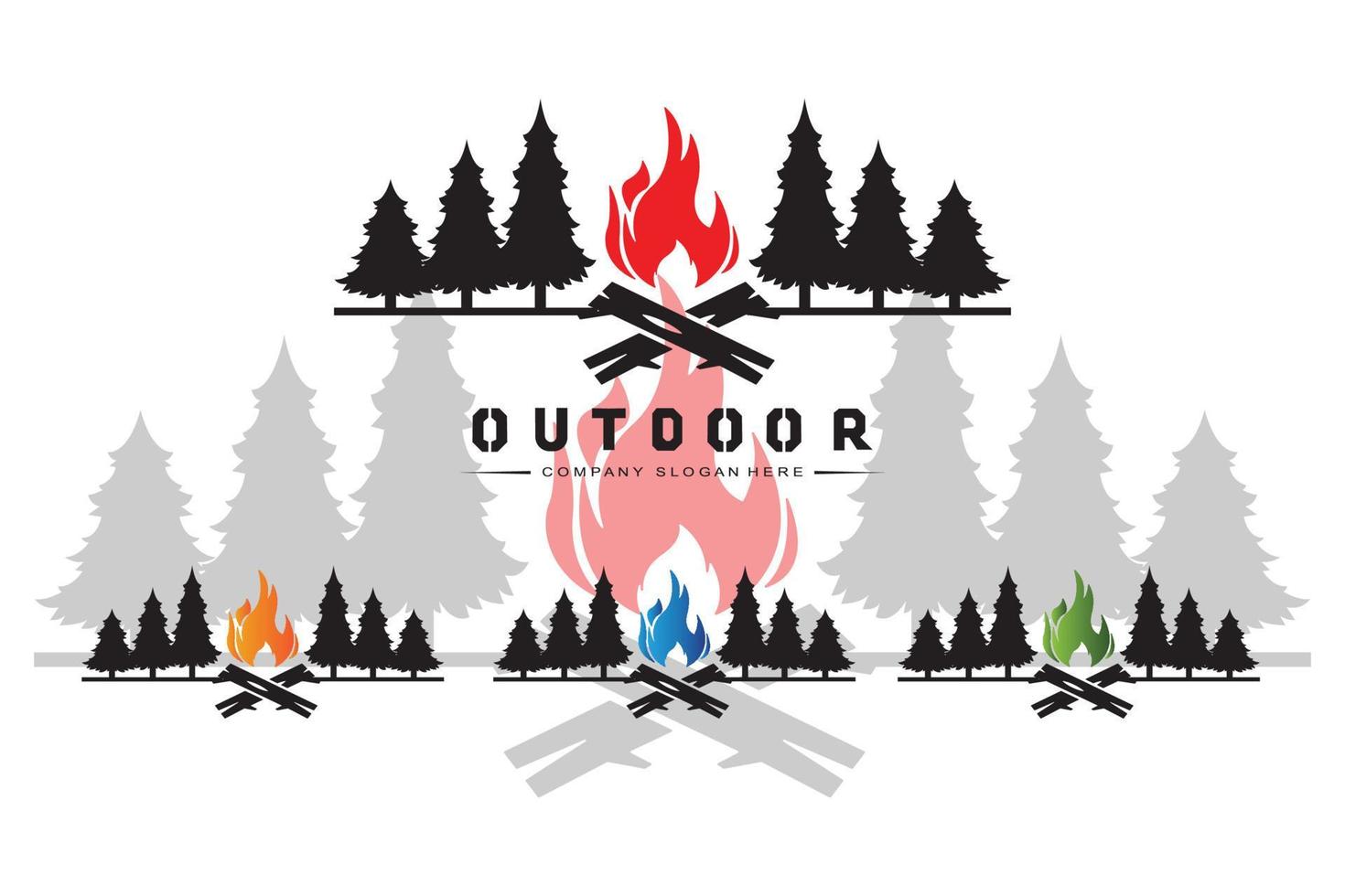 design de logotipo de acampamento, ilustração ao ar livre de paisagem de floresta e montanha vetor