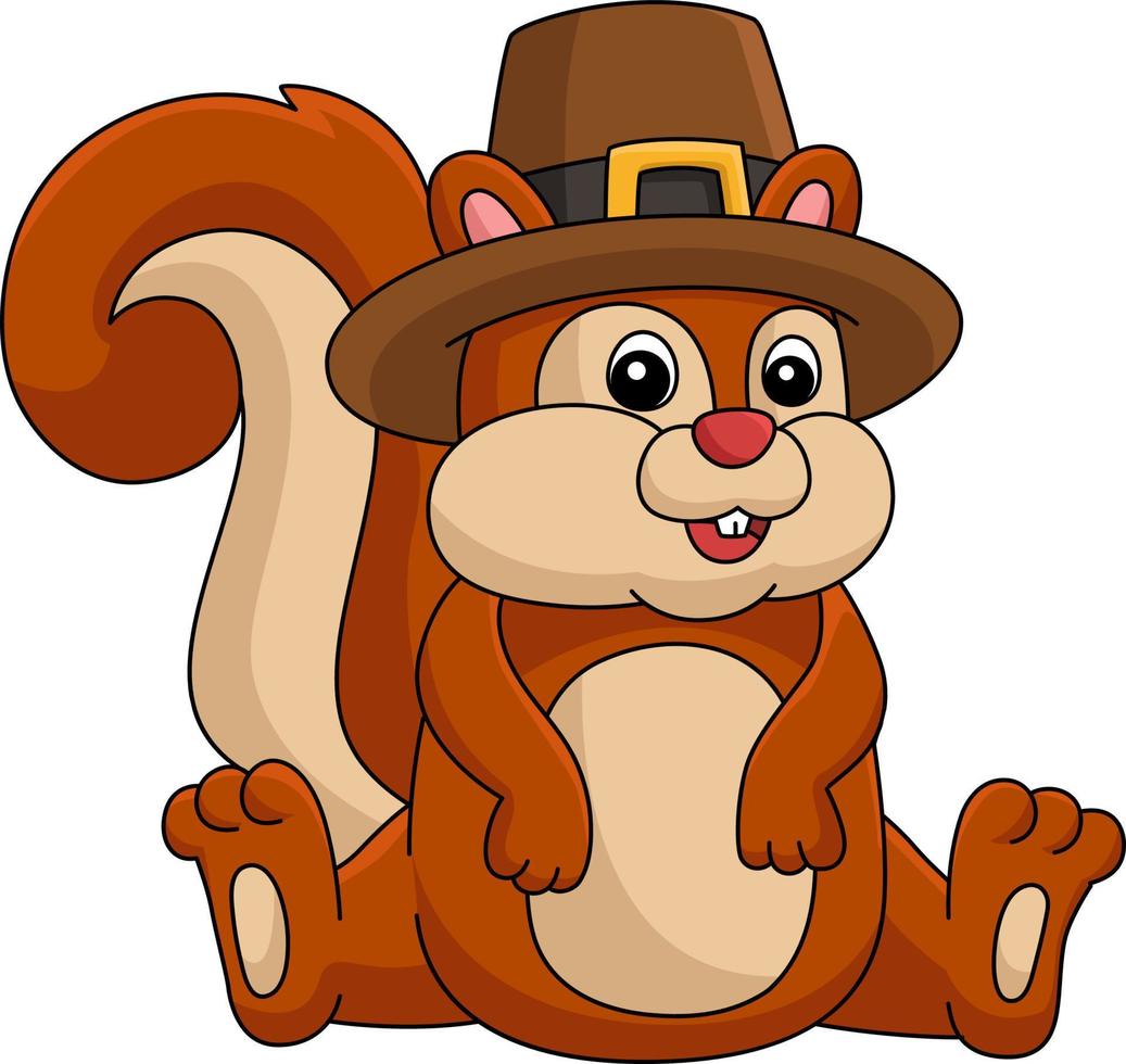 clipart de desenho animado de chapéu de peregrino de esquilo de ação de graças vetor