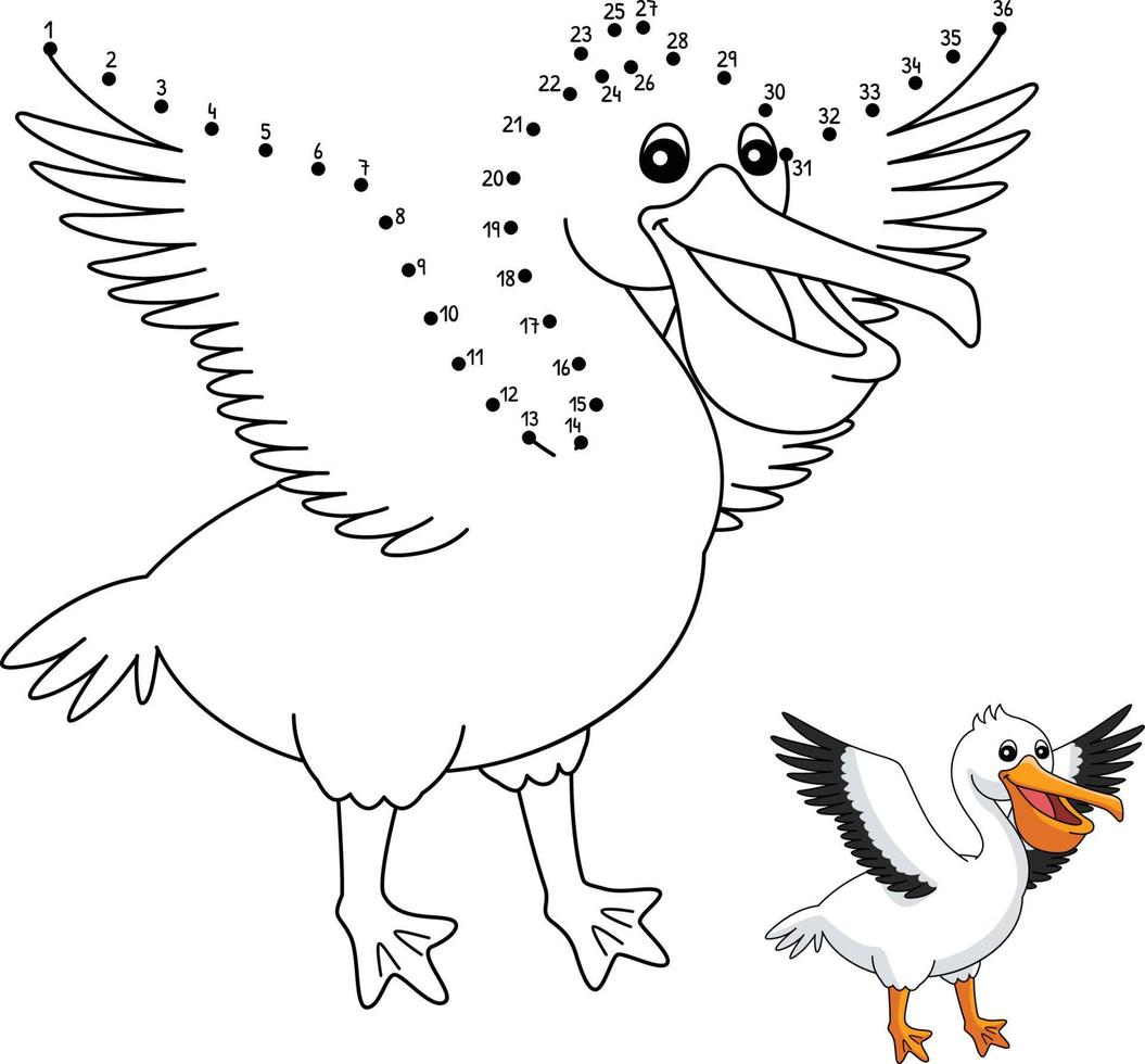 desenho de animal pelicano ponto a ponto para colorir para crianças vetor