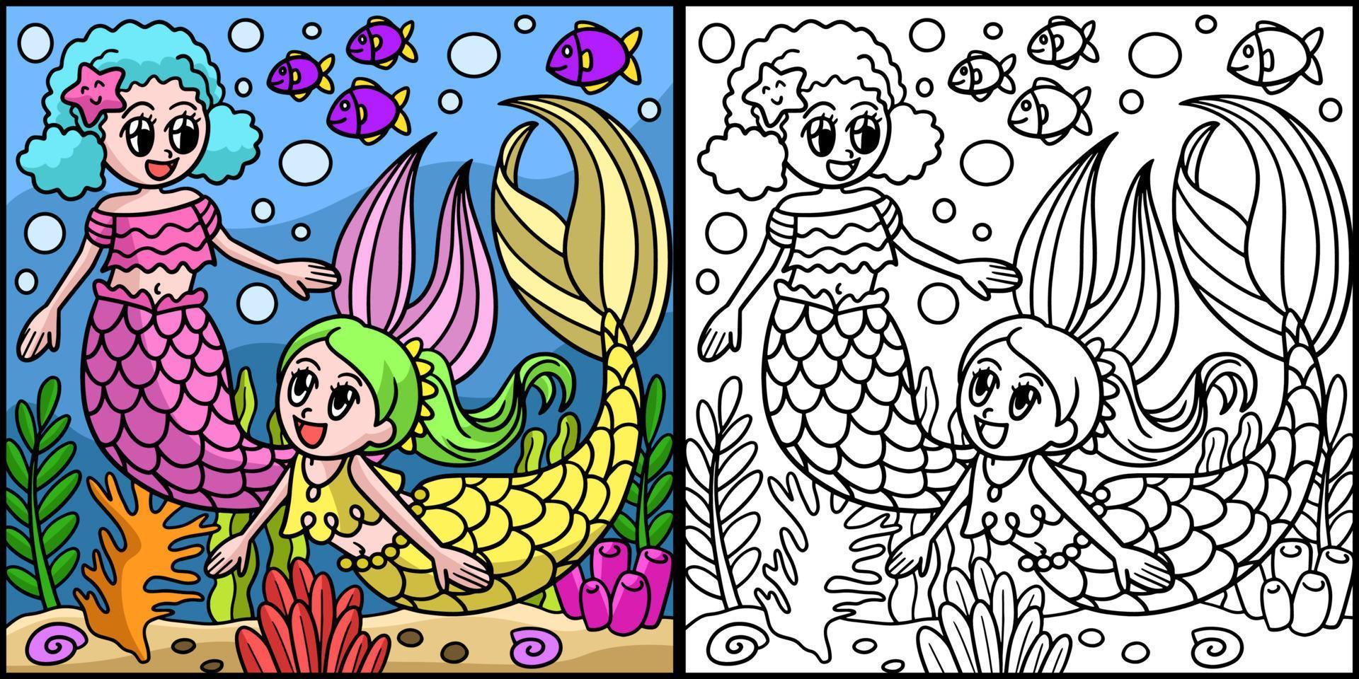 meninas sereia jogando ilustração colorida vetor