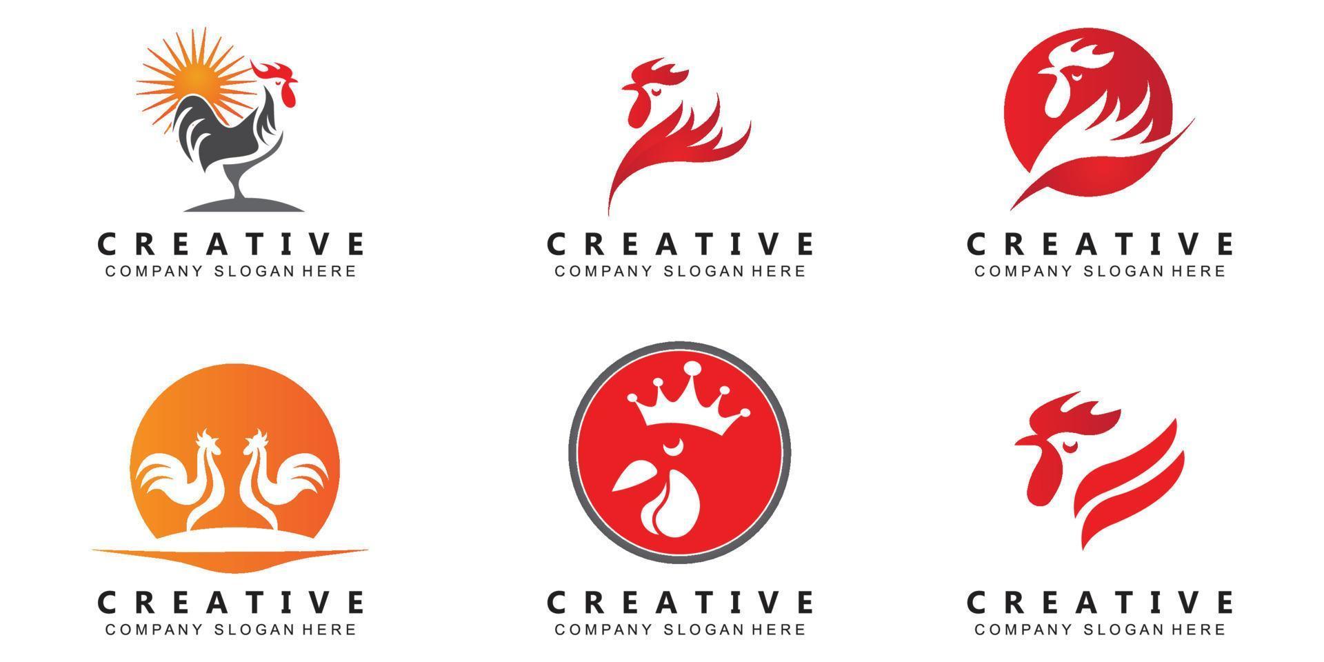 design de logotipo de frango frito, animais de fazenda transformados em comida pelo chef, ilustração vetorial premium vetor