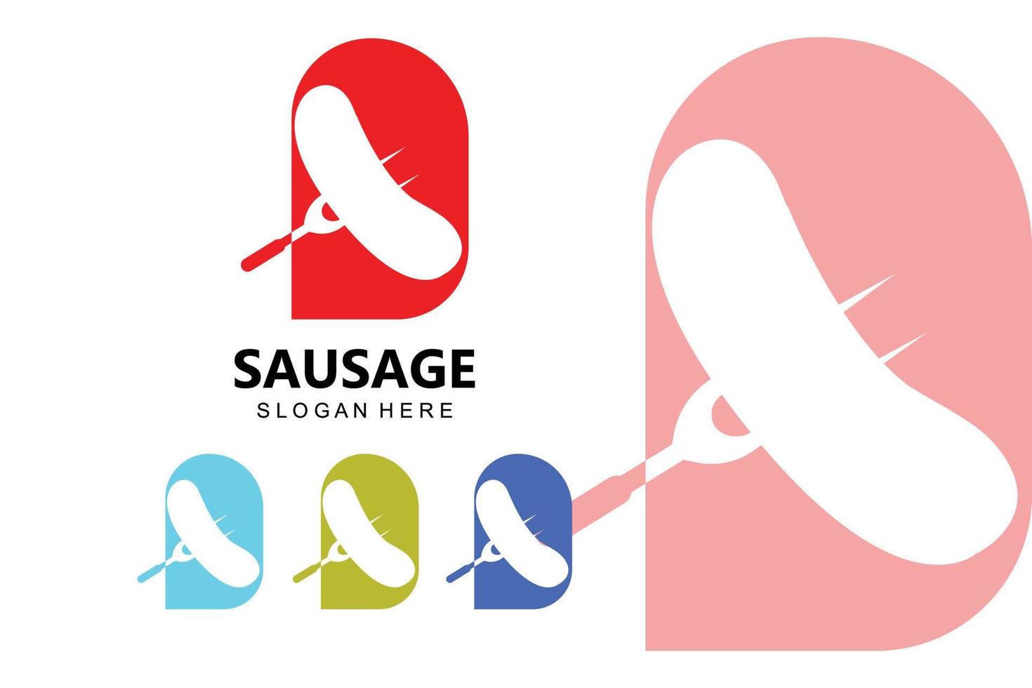 símbolo de vetor de logotipo de salsicha grelhada, carne de churrasco, conceito retrô