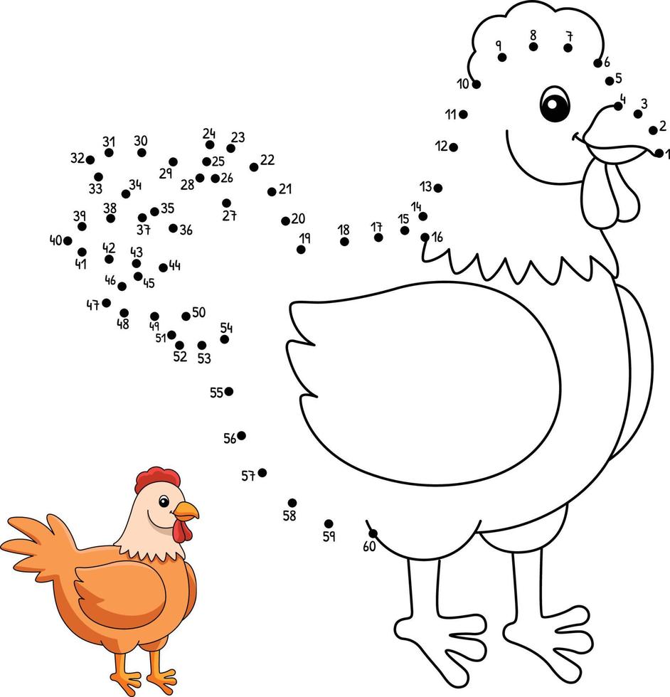desenho de galinha ponto a ponto para colorir para crianças vetor