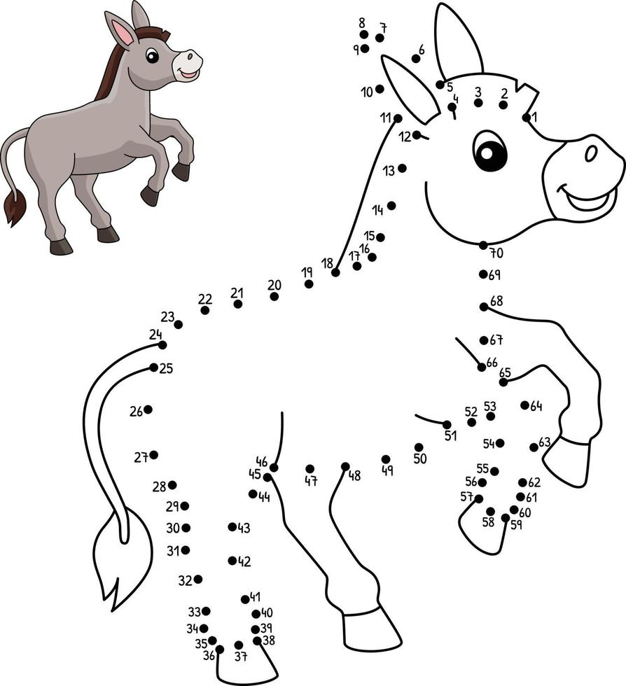 desenho de burro para colorir ponto a ponto para crianças vetor