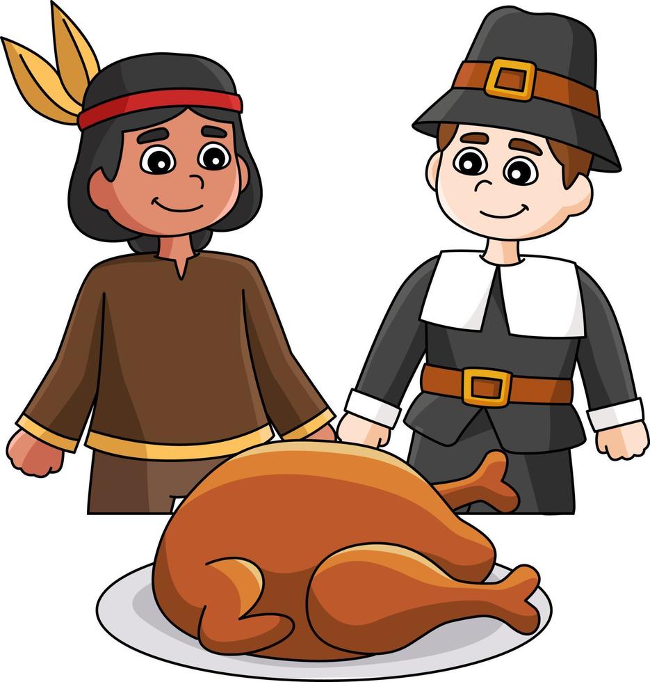 clipart de peregrino nativo americano de ação de graças vetor