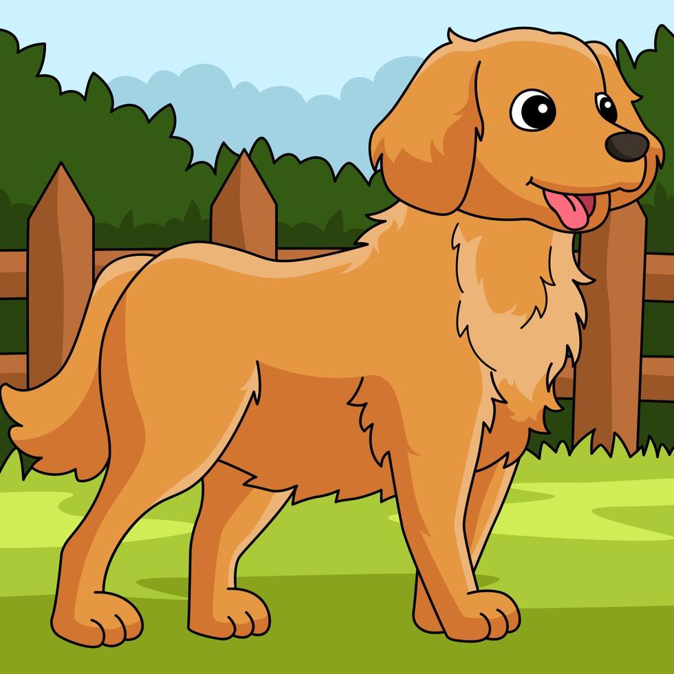 ilustração de desenho animado colorido de cachorro retriever dourado vetor