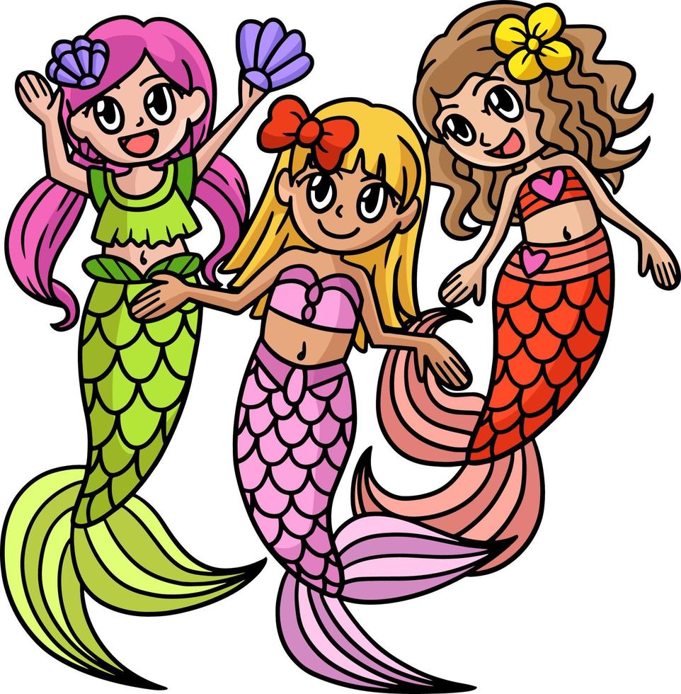 sereia com amigos desenhos animados clipart colorido vetor