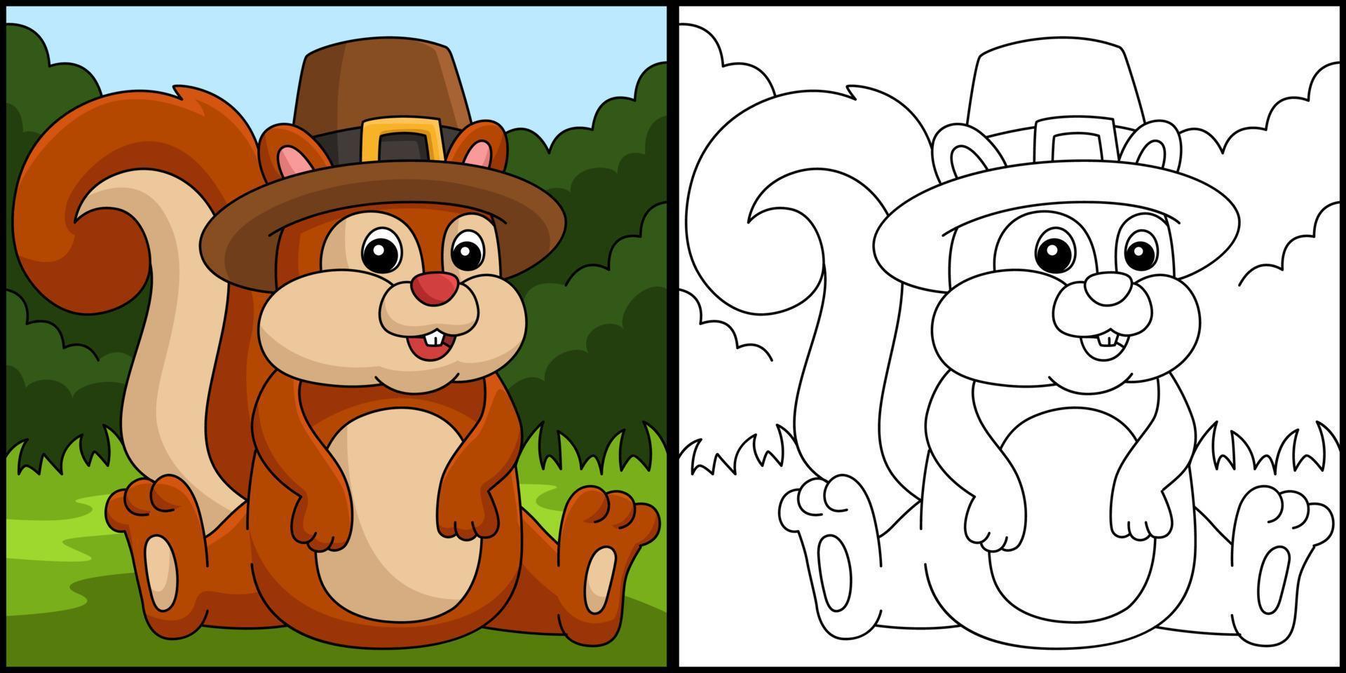 ilustração de chapéu de peregrino de esquilo de ação de graças vetor