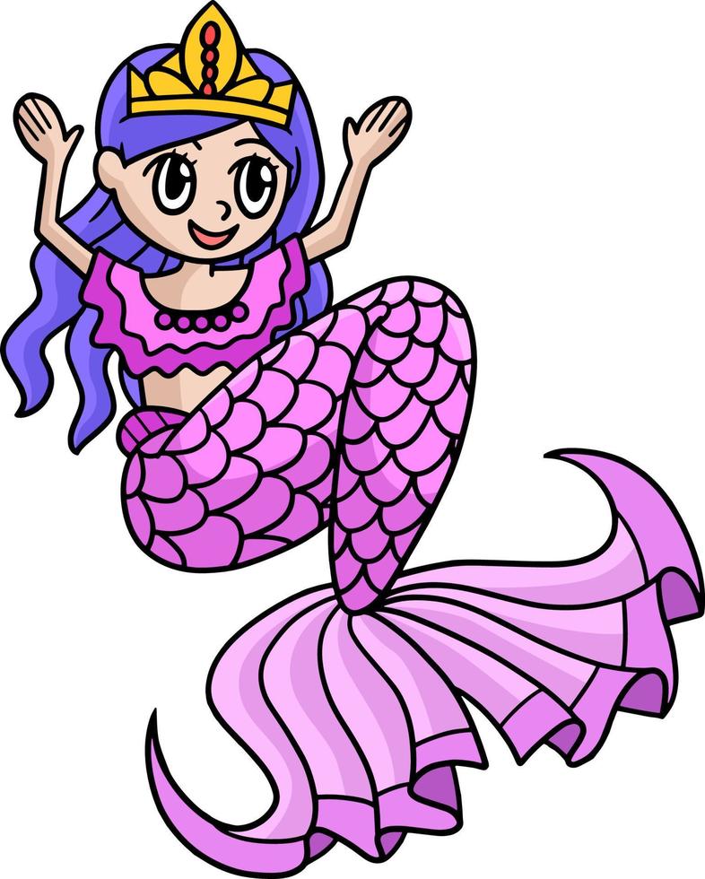 sereia coroa princesa cartoon clipart colorido vetor