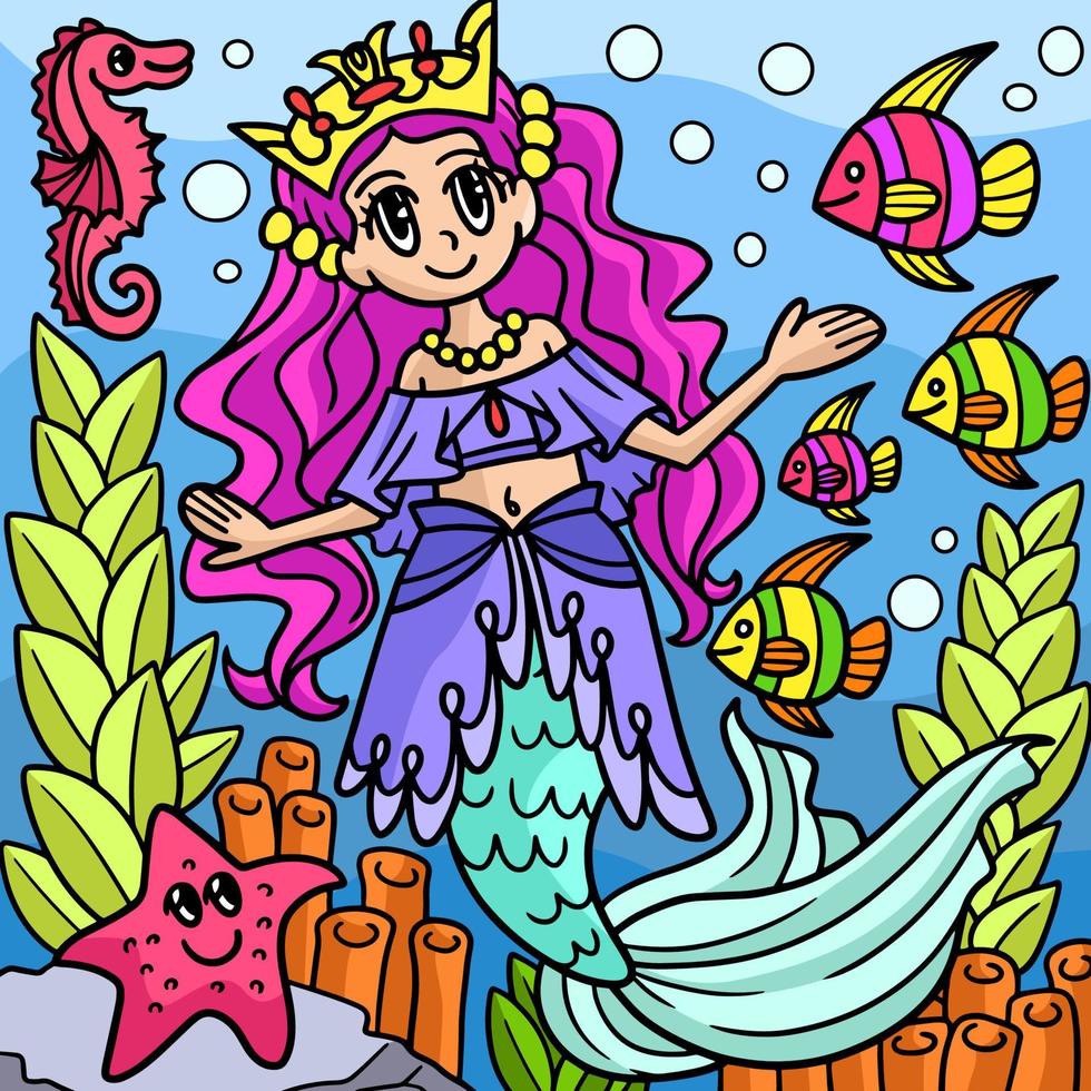 ilustração de desenhos animados coloridos princesa sereia vetor