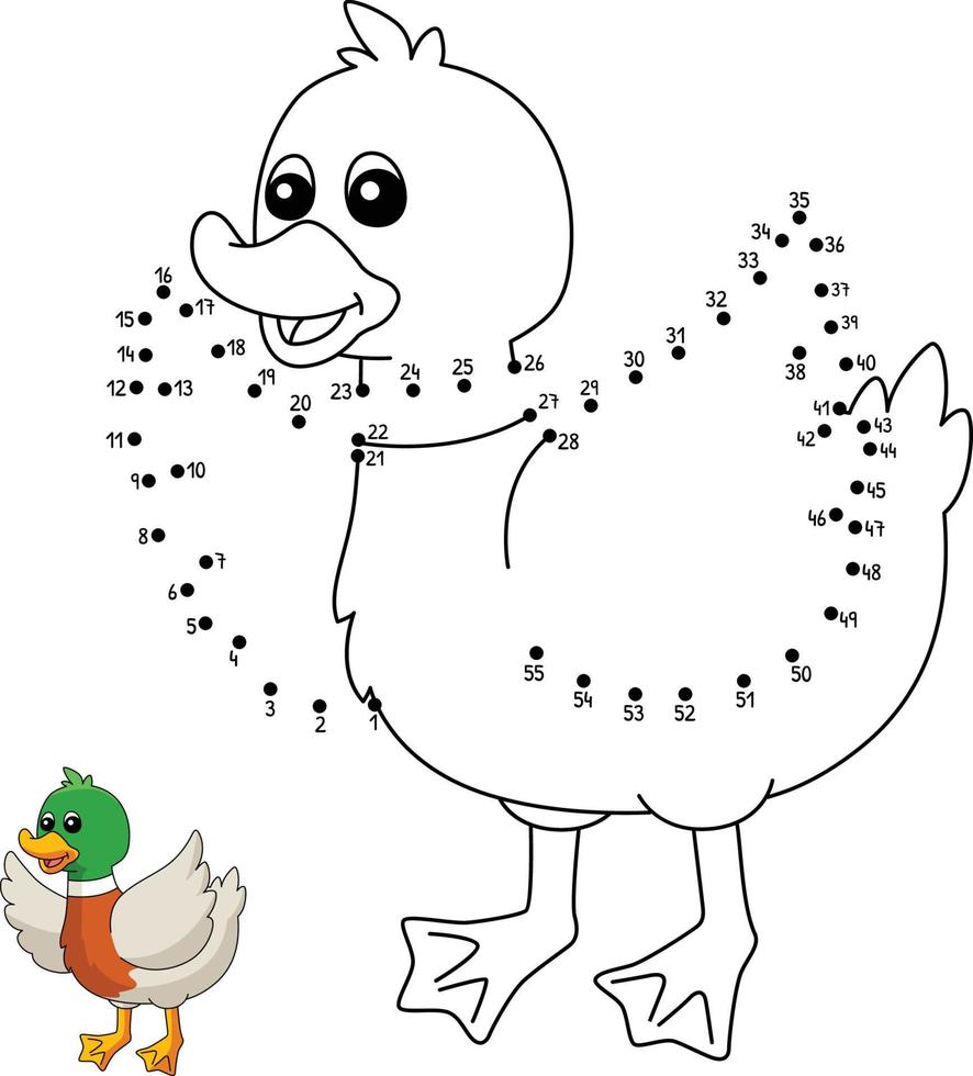 página para colorir de pato ponto a ponto para crianças vetor