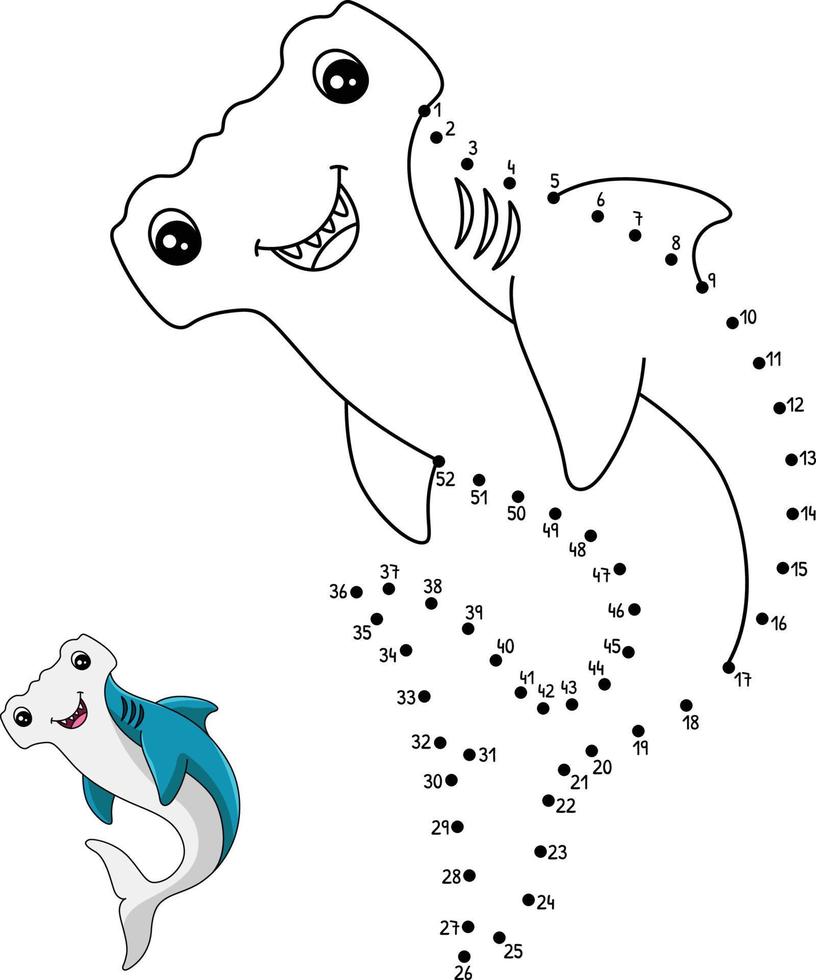 desenho de tubarão-martelo ponto a ponto para colorir para crianças vetor