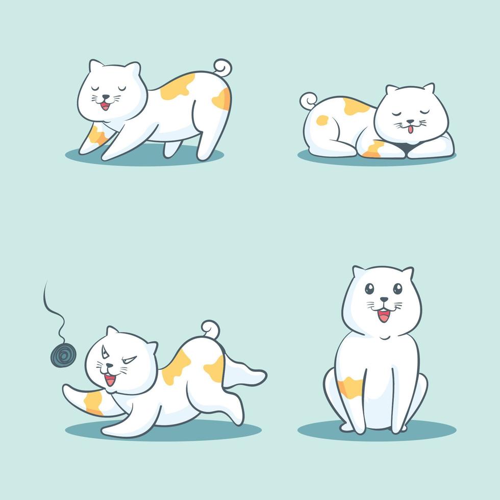 coleção de gato gordo desenhado à mão vetor