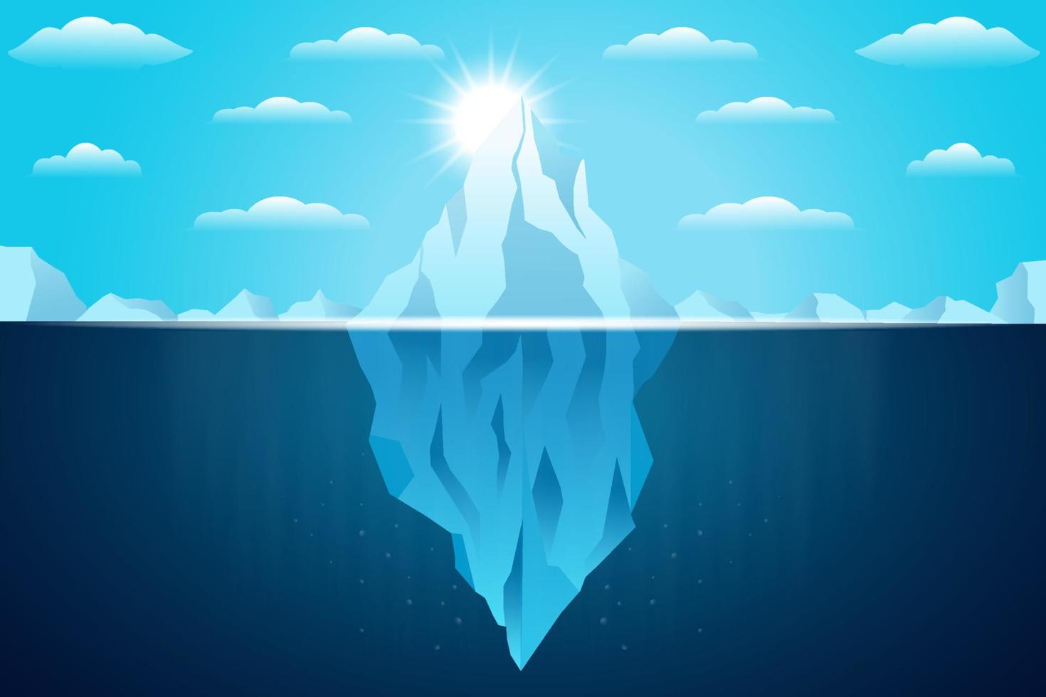 iceberg flutuando na ilustração do oceano com sol brilhante vetor
