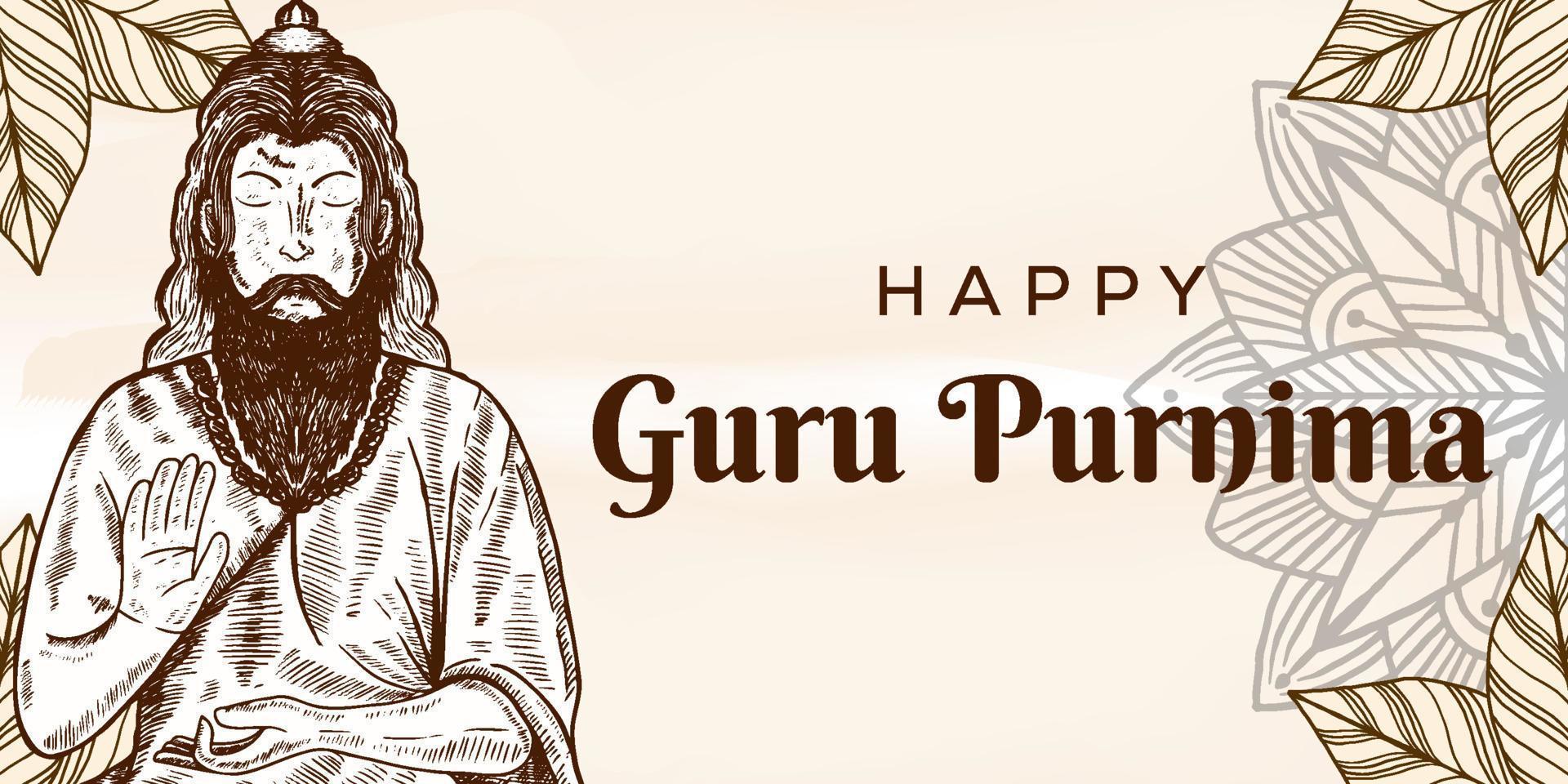 ilustração de fundo feliz guru purnima desenhada à mão vetor