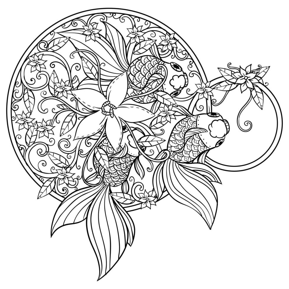 peixe dourado nadando. zentangle desenho estilizado isolado no fundo branco. ilustração de esboço desenhado à mão para livro de colorir adulto, emblema de t-shirt, logotipo ou tatuagem, elementos de design zentangle. vetor