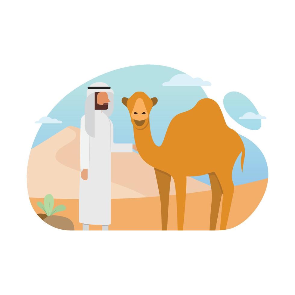 ilustração de fundo bonito eid al-adha com homem segurando camelo vetor