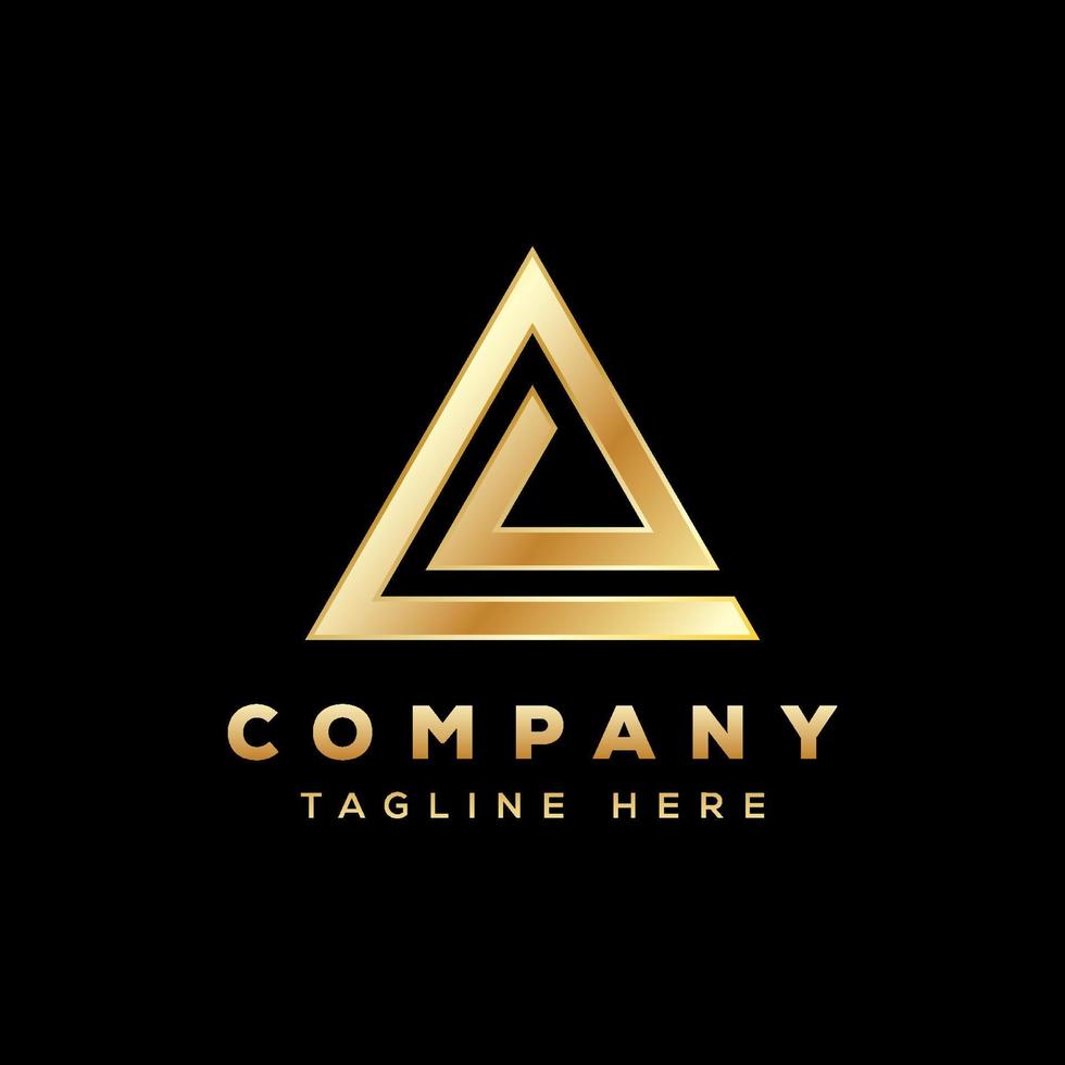 triângulo de luxo um logotipo, logotipo triângulo letra e, logotipo delta ouro vetor