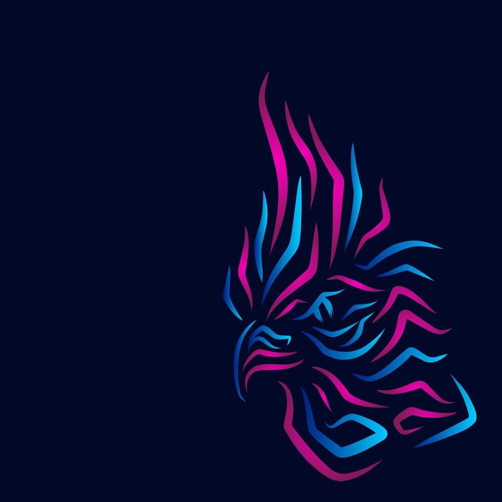 galo frango neon logotipo linha pop art retrato design colorido com fundo escuro. ilustração vetorial abstrata vetor