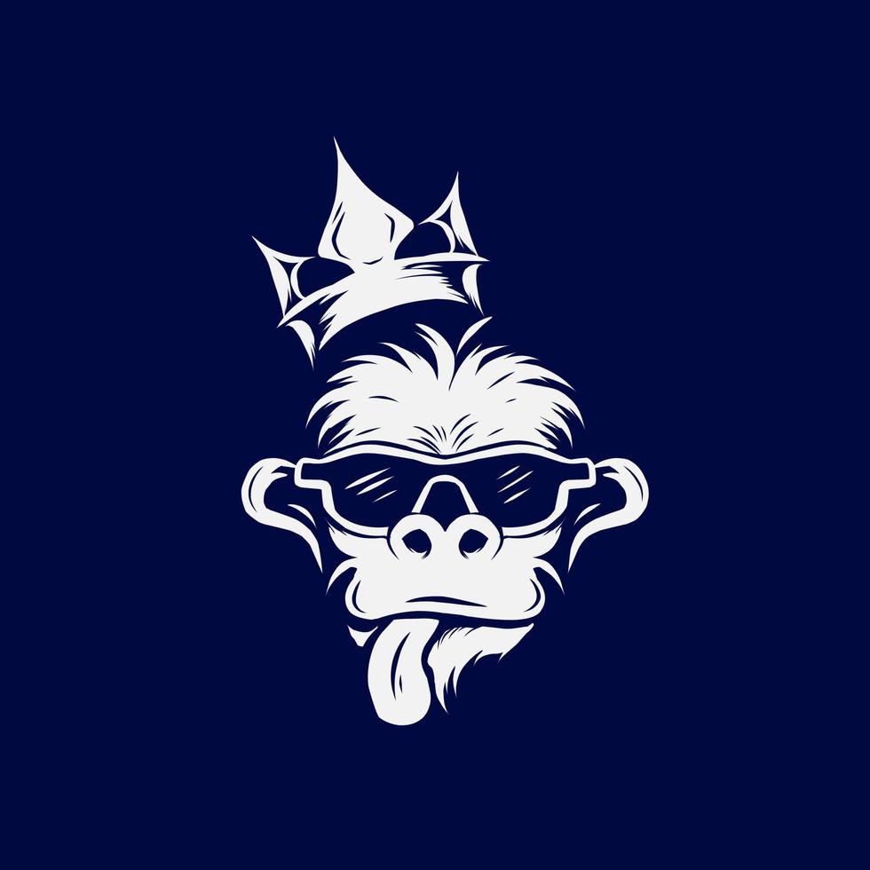 linha de macaco funky engraçado. logotipo da arte pop. design colorido com fundo escuro. ilustração em vetor abstrato. fundo preto isolado para camiseta, pôster, roupas, merchandising, vestuário, design de crachá