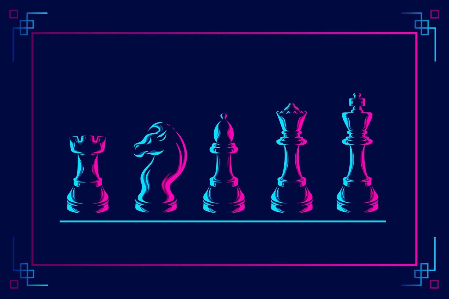 linha de xadrez pop art potrait logotipo design colorido com fundo escuro. ilustração em vetor abstrato. fundo preto isolado para camiseta, pôster, roupas, merchandising, vestuário, design de crachá