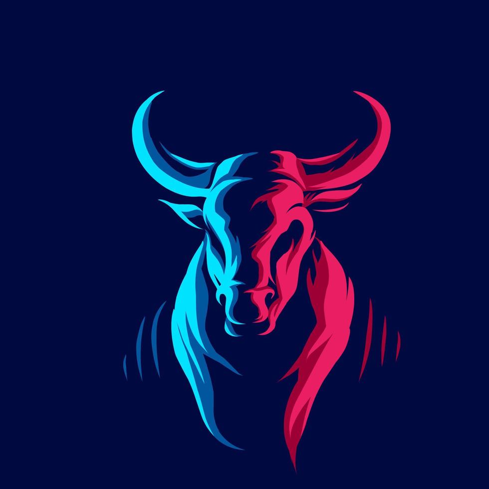 linha de búfalo de vaca de boi. logotipo da arte pop. design colorido com fundo escuro. ilustração em vetor abstrato. fundo preto isolado para camiseta, pôster, roupas, merchandising, vestuário, design de crachá