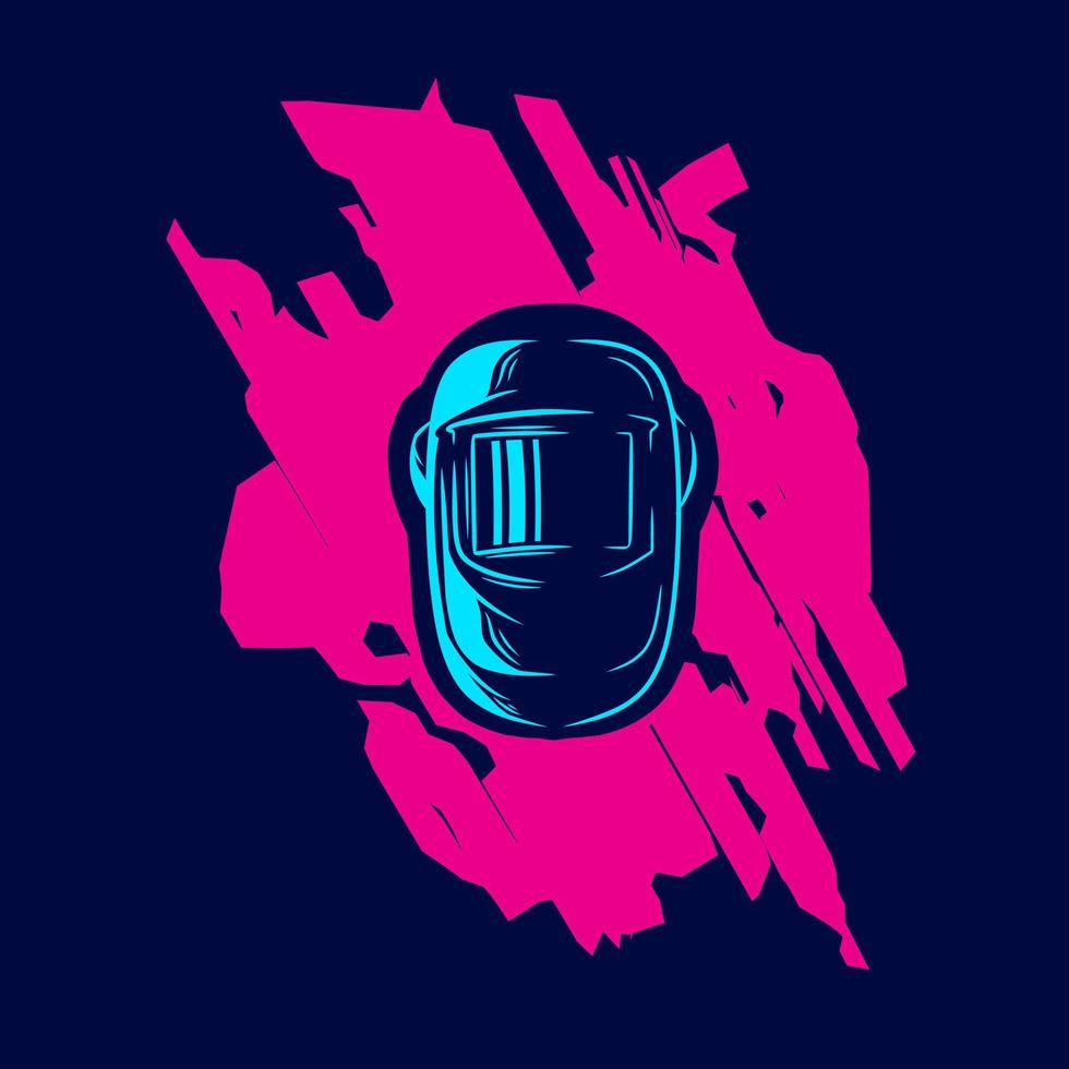 capacete de soldador derretendo linha de proteção industrial pop art potrait logotipo design colorido com fundo escuro. ilustração em vetor abstrato fundo preto isolado para t-shirt, pôster, roupas, merch