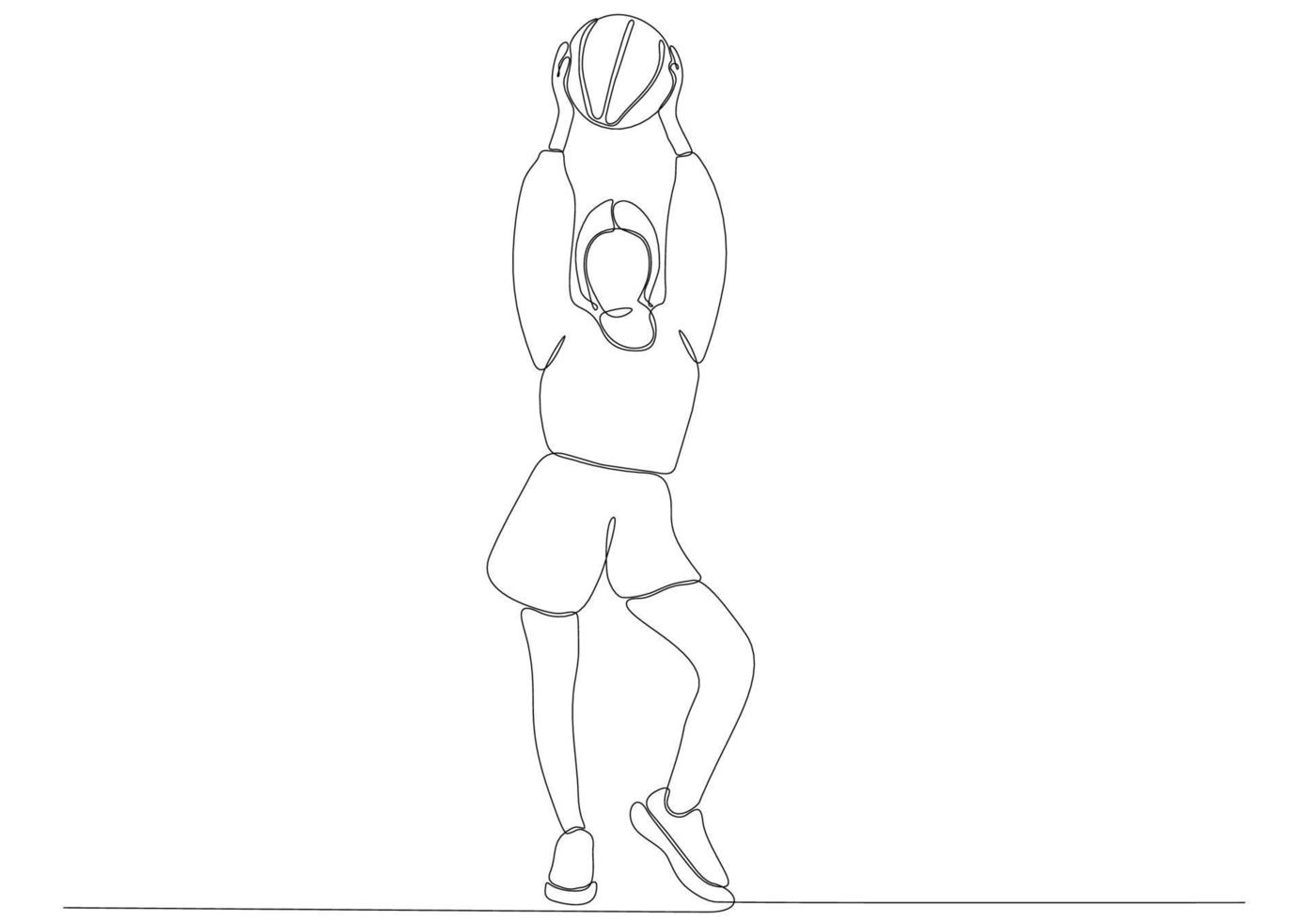 arte de linha contínua de mulher jogando basquete vetor