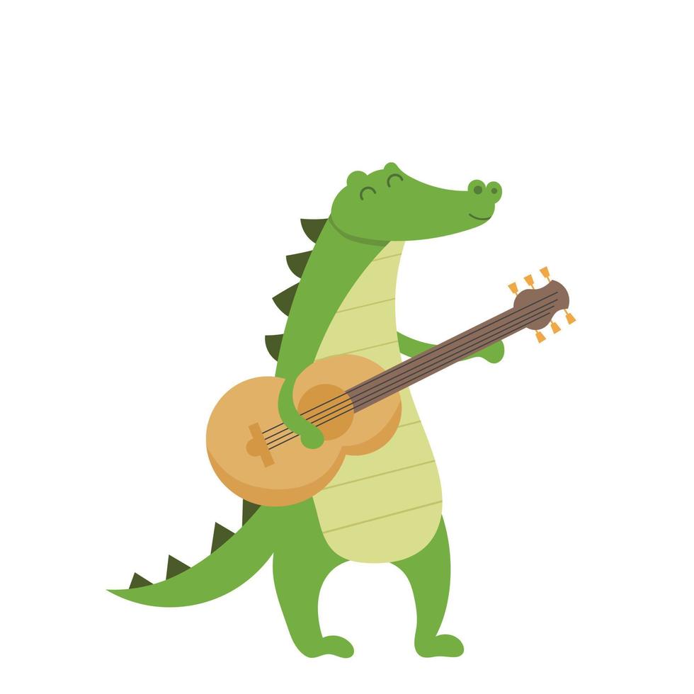 crocodilo bonito com uma guitarra. para cartaz de música vetor