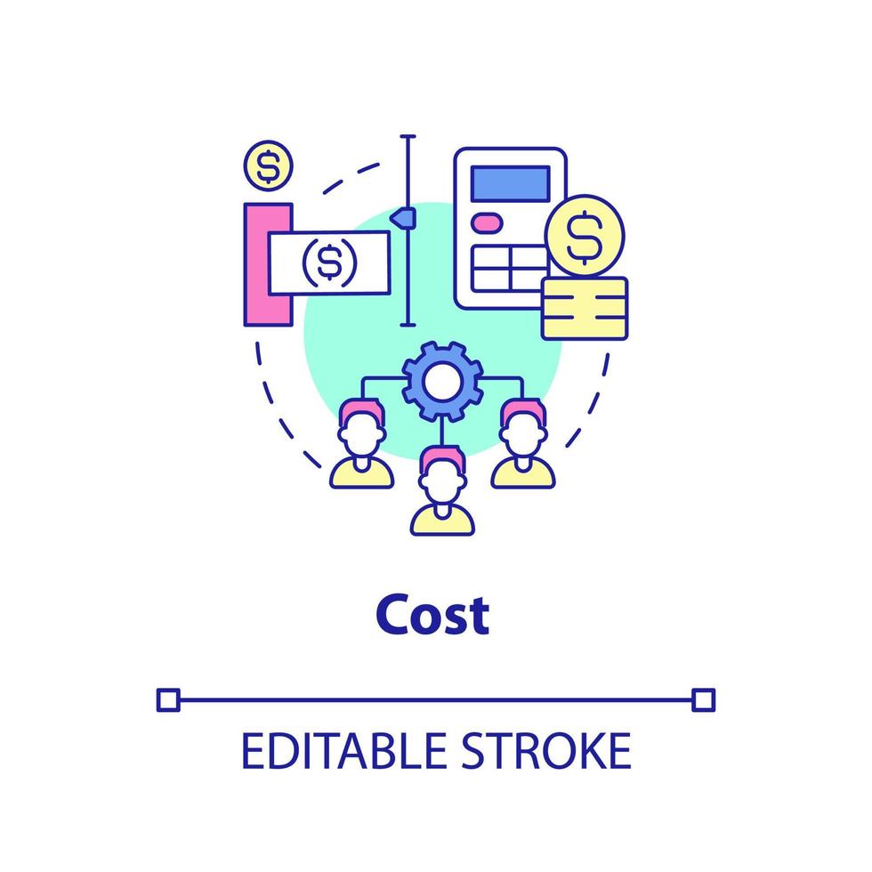 ícone do conceito de custo. menor preço do serviço. vantagem da ilustração de linha fina de ideia abstrata de colaboração online. desenho de contorno isolado. traço editável. vetor