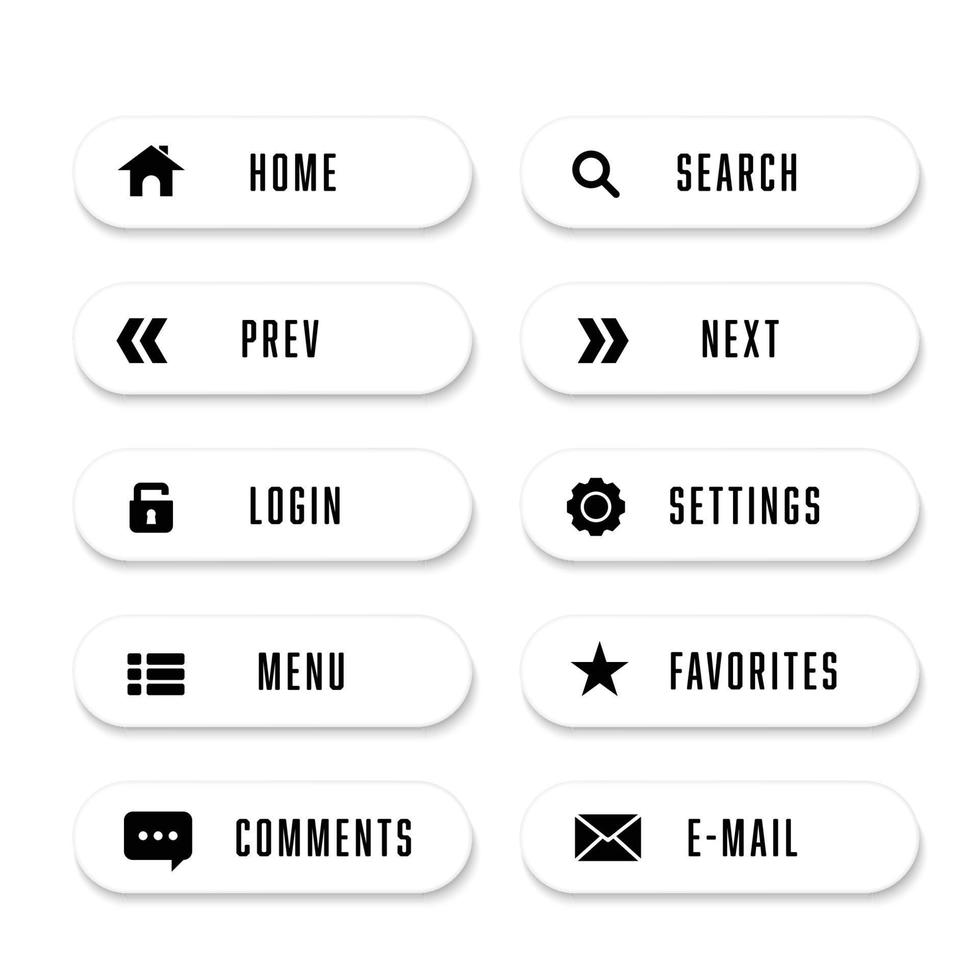 conjunto de vetores de botões brancos longos para web design.