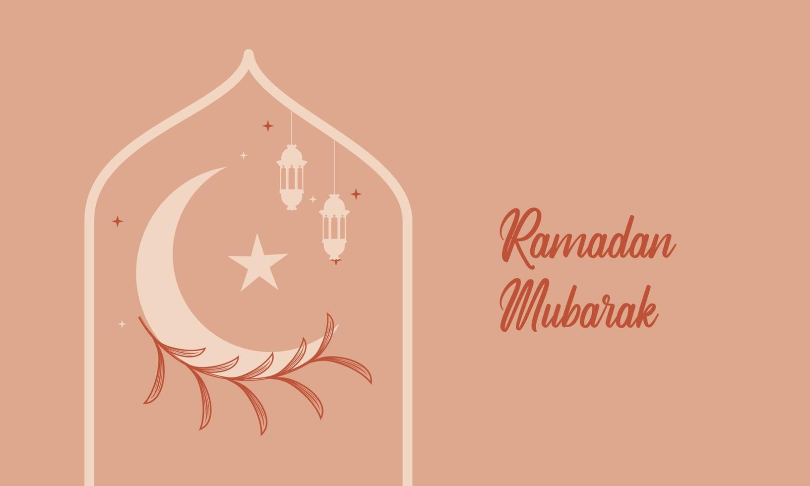 estilo moderno ramadan mubarak cartões com design retro boho, lua, cúpula de mesquita e lanternas vetor